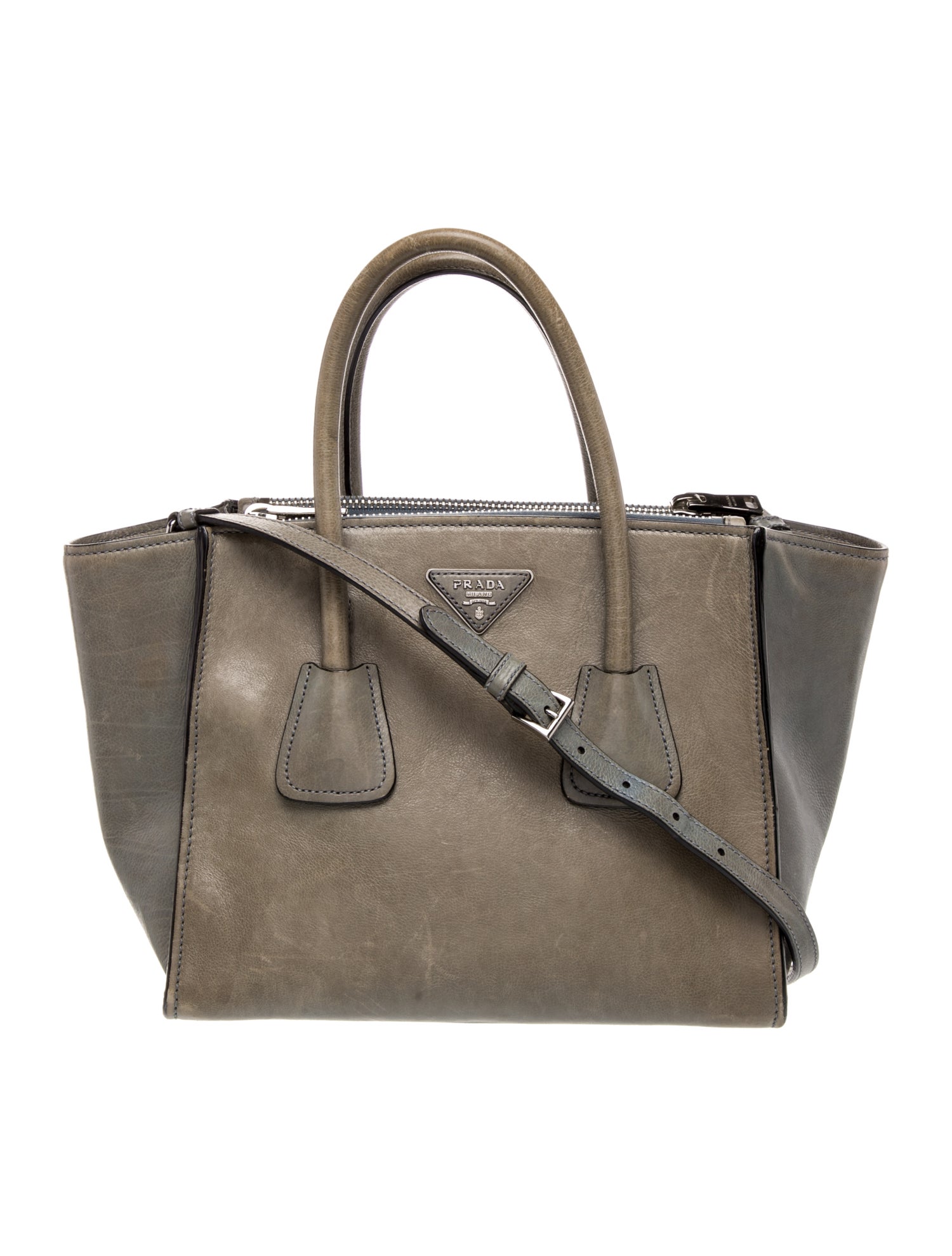 Prada Enameled Metal Triangle Twin Pocket